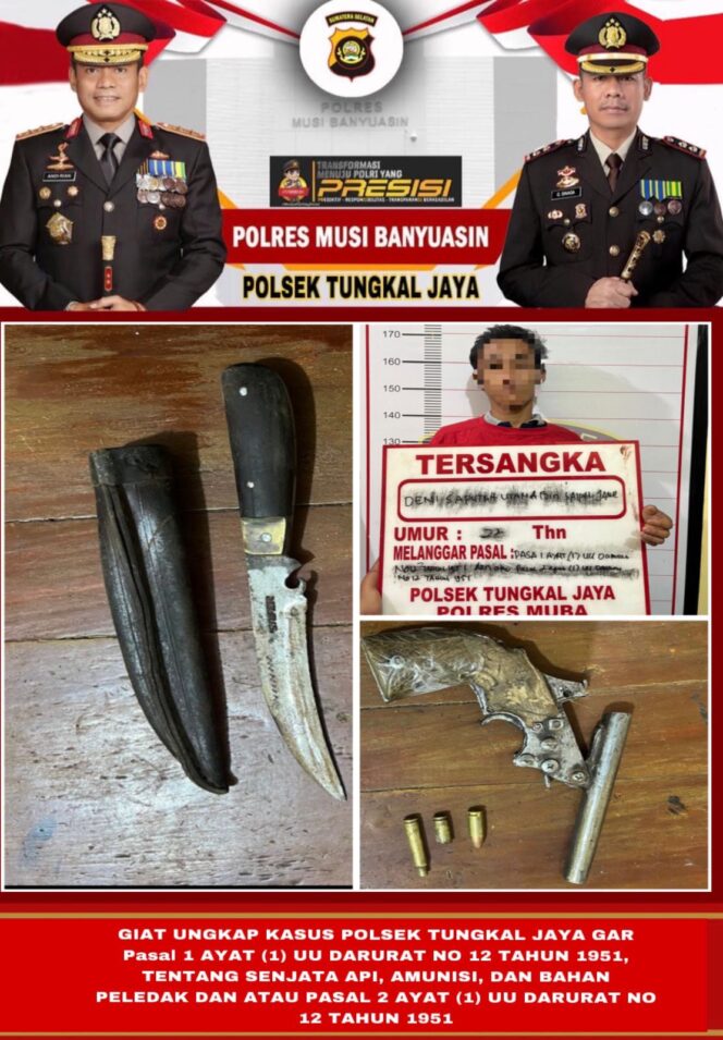 
 Polsek Tungkal Jaya Polres Muba, Amankan Pemuda Pemilik Pisau Dan Senjata Api Rakitan